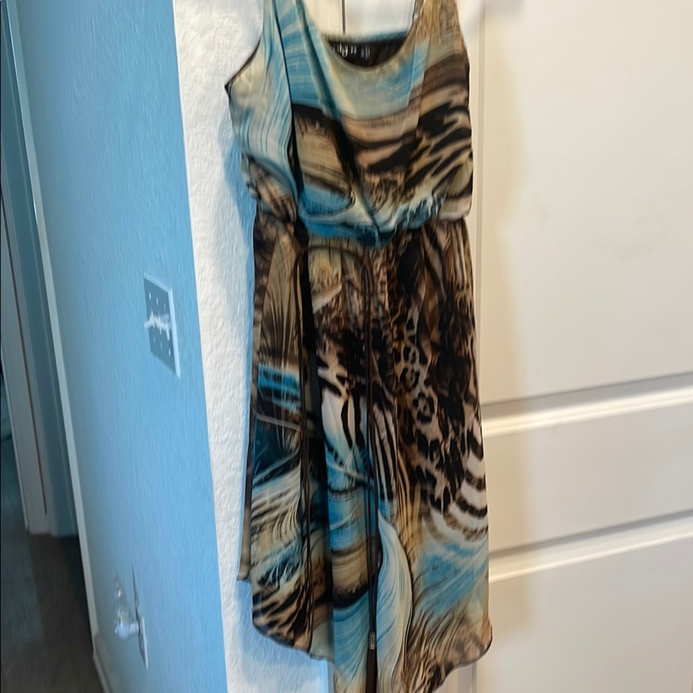 Elegant Blue and Brown Sleeveless Dress
